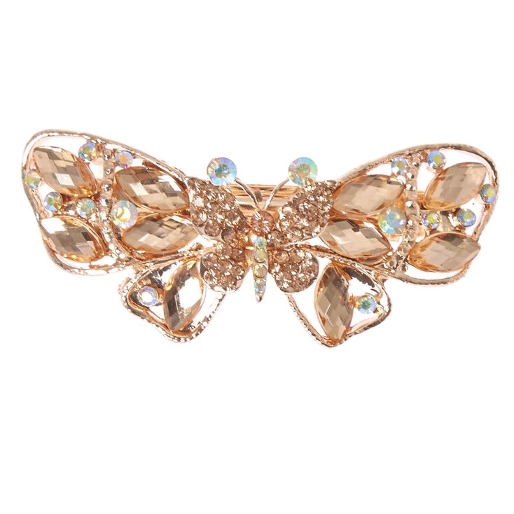 Rose Gold Crystal Butterfly Hair Barrette,