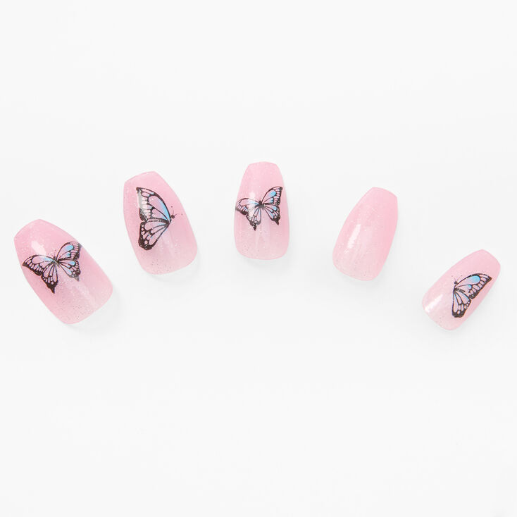 Pink Butterfly Coffin Vegan Faux Nail Set &#40;24 Pack&#41;,