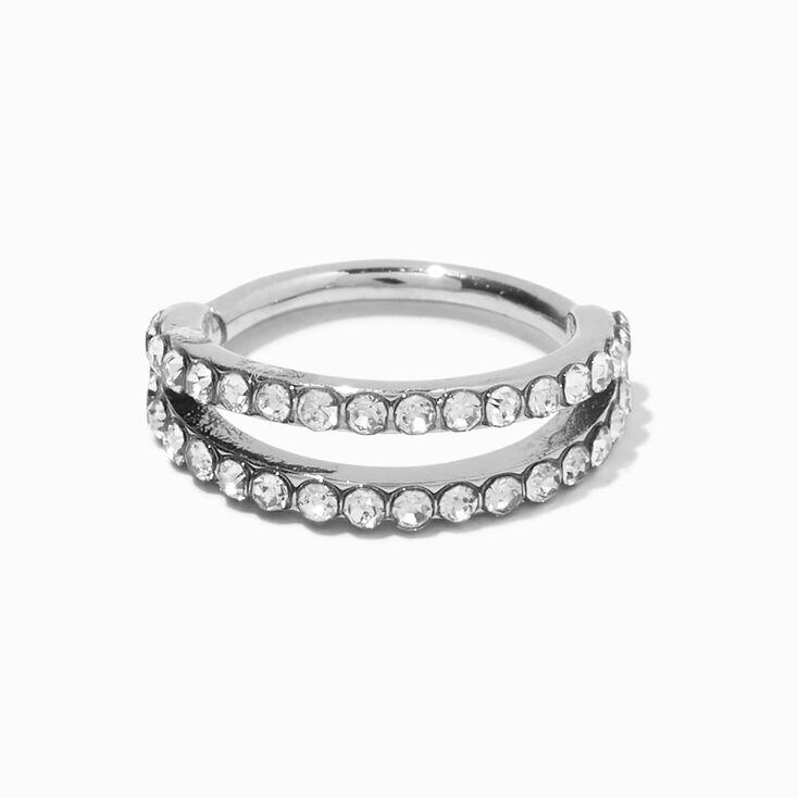 Silver 20G Double Row Crystal Nose Ring,