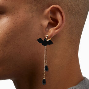 Black Bat Beaded 3&quot; Clip-On Drop Earrings,