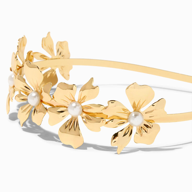 Gold-Tone Floral Pearl Headband,