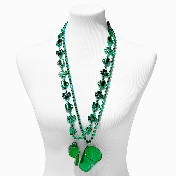 St. Patrick&#39;s Day Shot Glass &amp; Whistle Beaded Necklaces - 2 Pack,