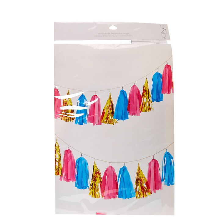 Pink, Gold & Blue Tassel Garland Banner,