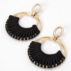 Black Double Circle Cord Wrapped 2&quot; Drop Earrings,