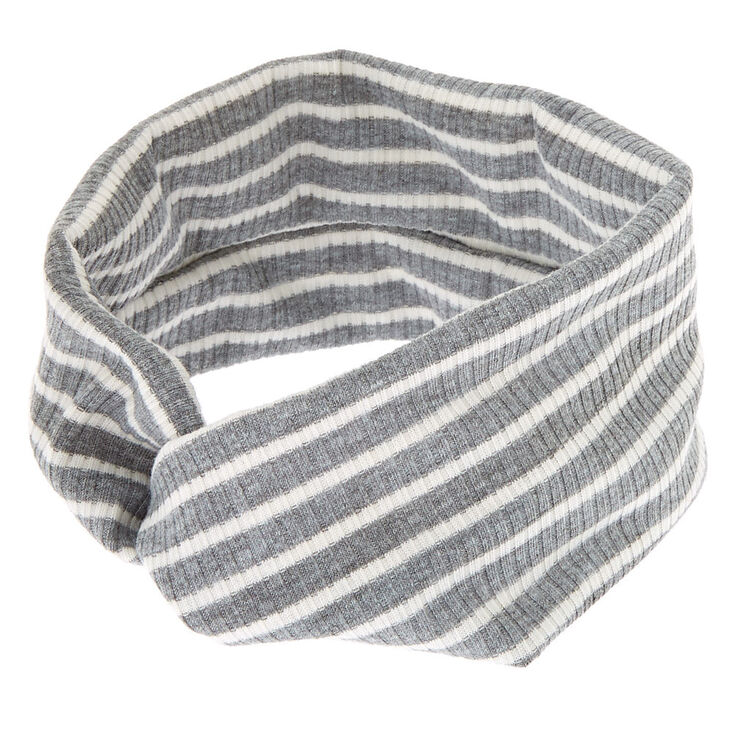 Rib Knit Stripe Headwrap - Gray,