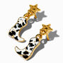 18K Gold Plated Cow Print Cowgirl Boot Drop Earrings,
