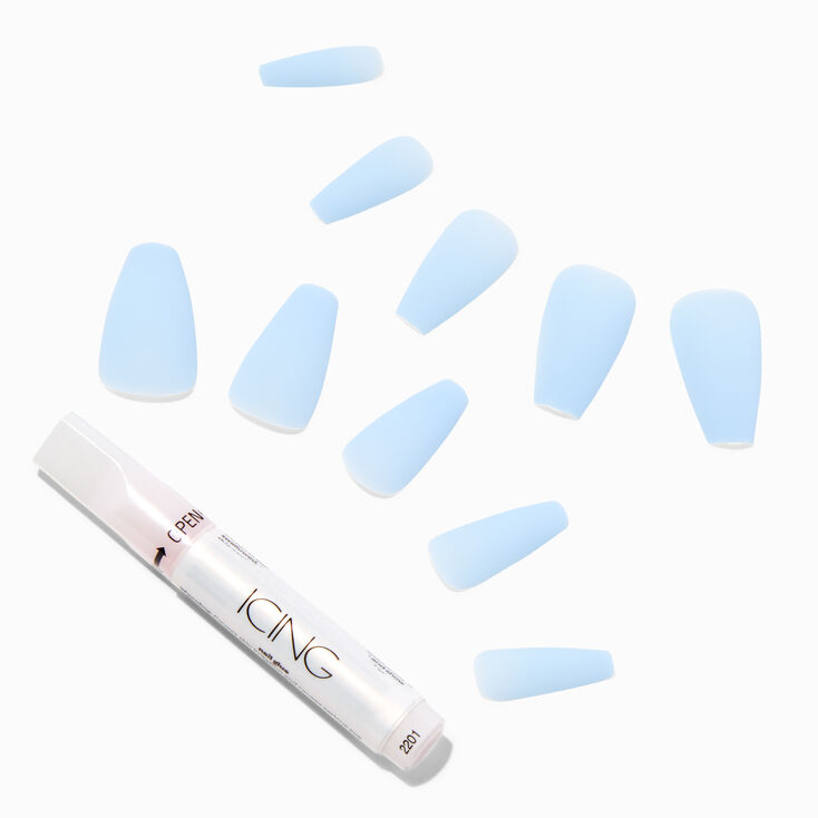 Pastel Matte Blue Squareletto Faux Nail Set - 24 Pack,