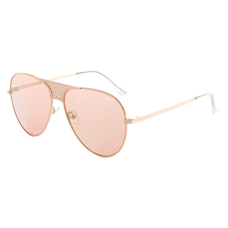 Mesh Bridge Aviator Sunglasses - Rose Gold,