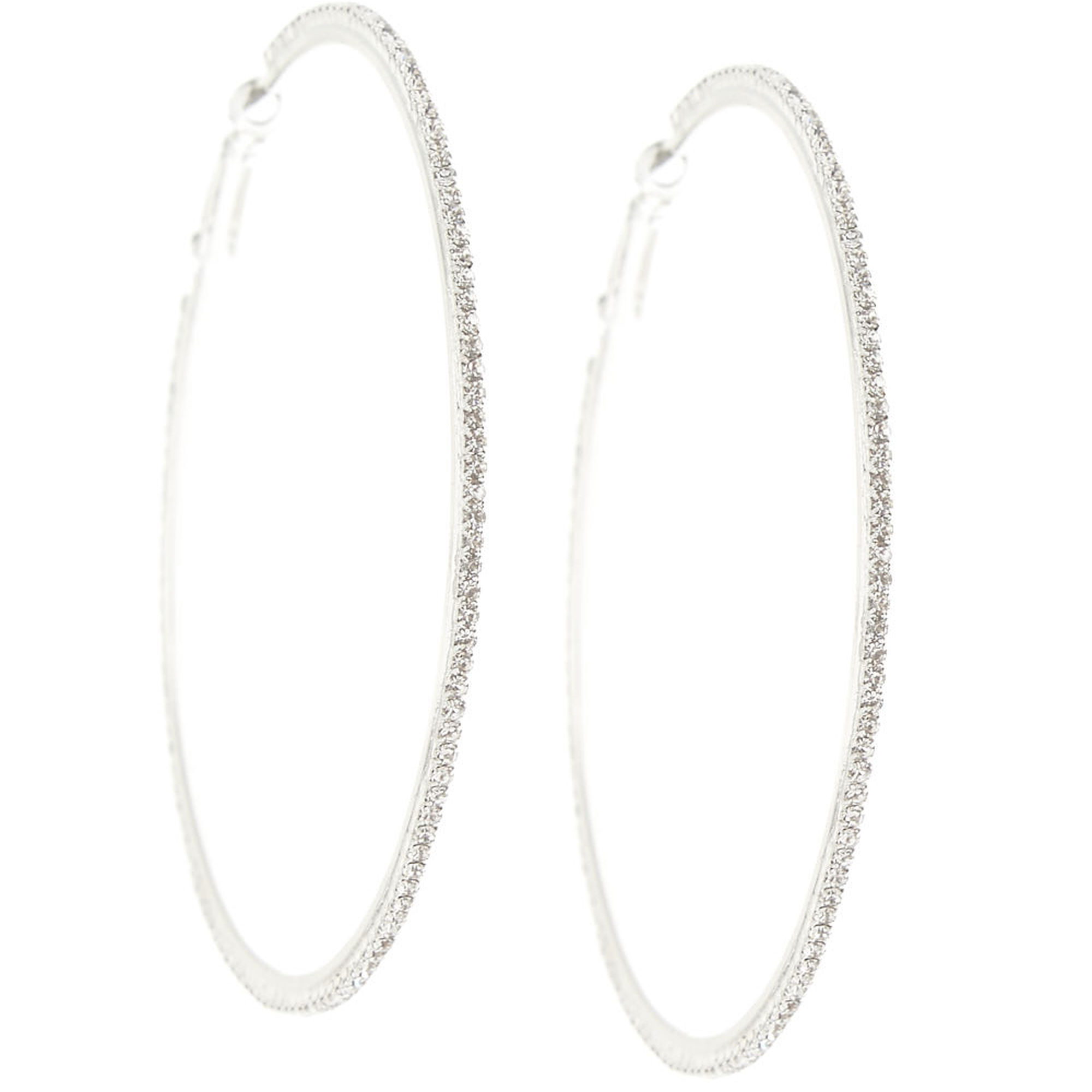 Rhinestone hoop outlet earrings silver
