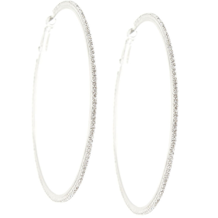 70MM Silver Rhinestone Hoop Earrings,