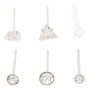 Sterling Silver Cubic Zirconia 22G Nose Studs - 6 Pack,