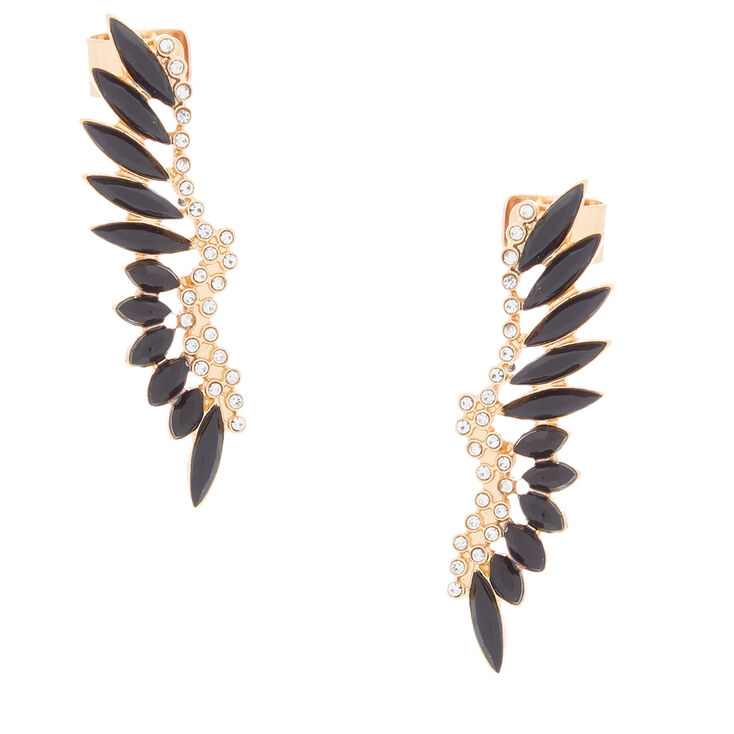 Gold 2" Crystal Ear Cuffs - Black,