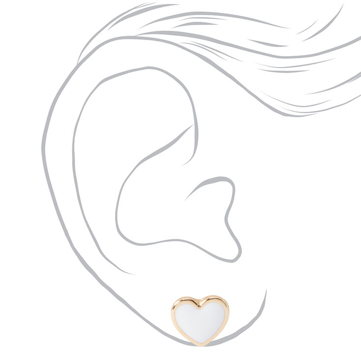 Gold Heart Stud Earrings - White,