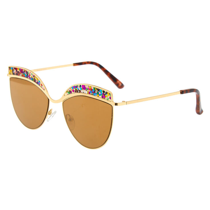 Cat Eye Rainbow Glitter Sunglasses Gold Icing Us