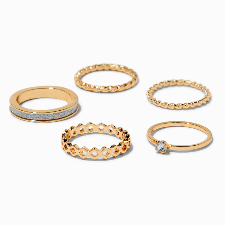 Gold-tone Zig Zag Glitter Rings - 5 Pack,