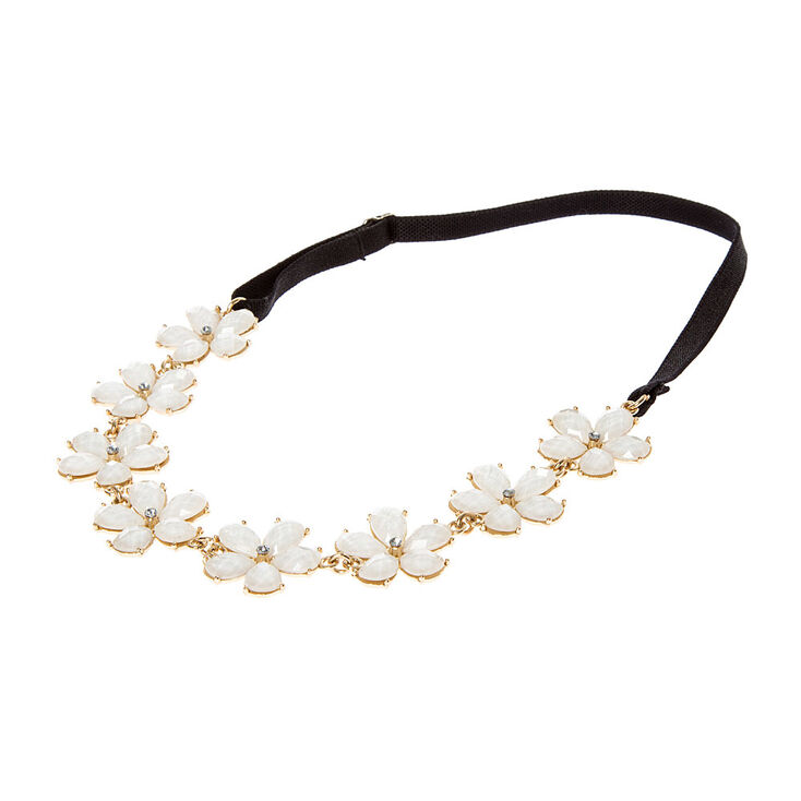 Ivory Glitter Stone Flowers Headwrap,