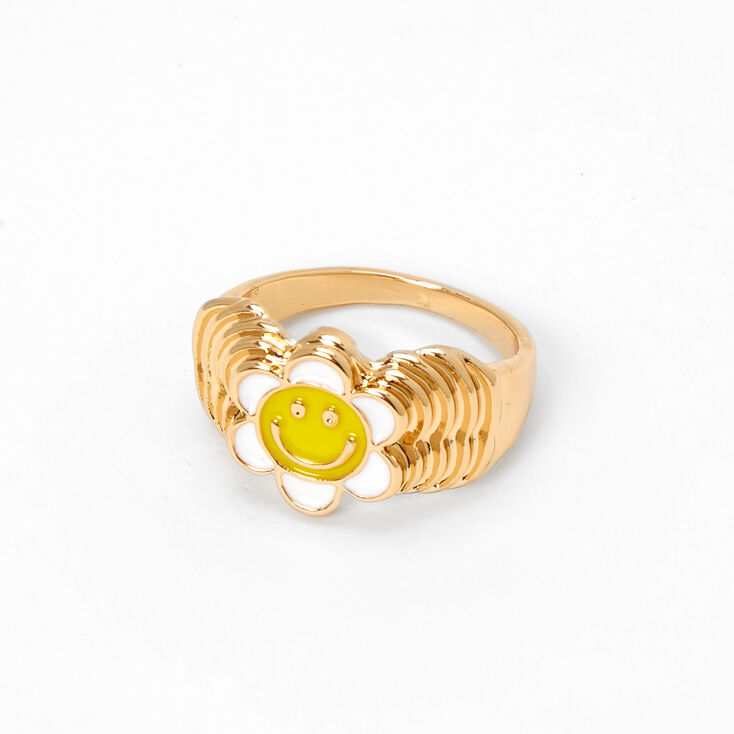 Gold Happy Face Flower Ring,