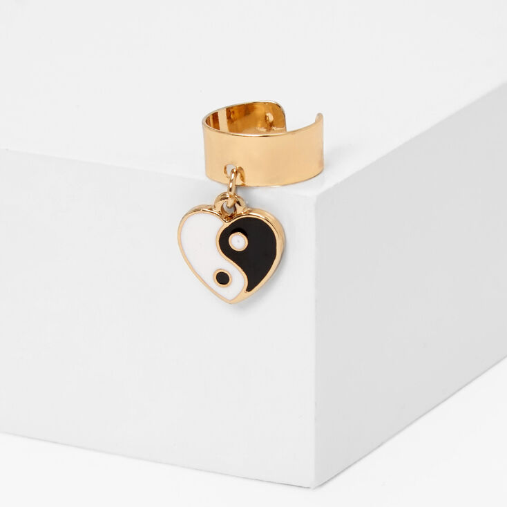 Gold Yin Yang Heart Charm Ear Cuff,