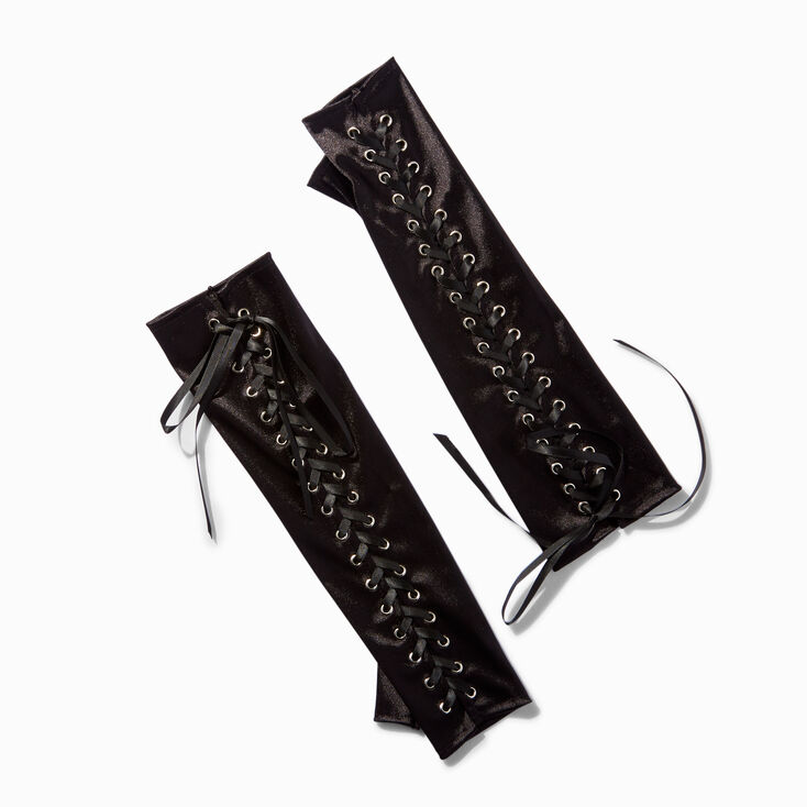 Black Ribbon-Tie Long Arm Warmers,