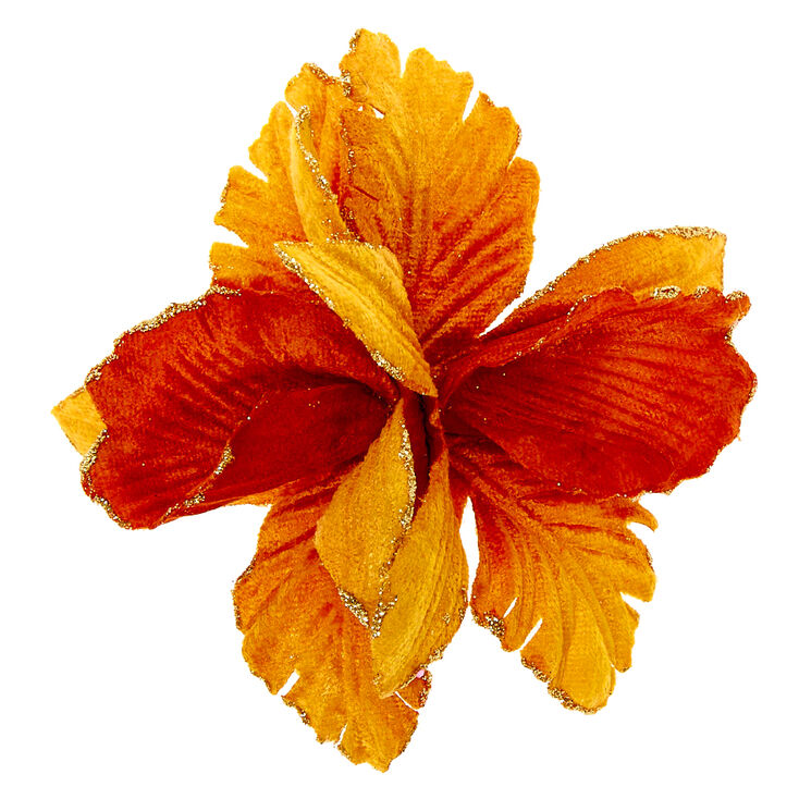 Velvet Glitter Flower Hair Clip - Mustard,