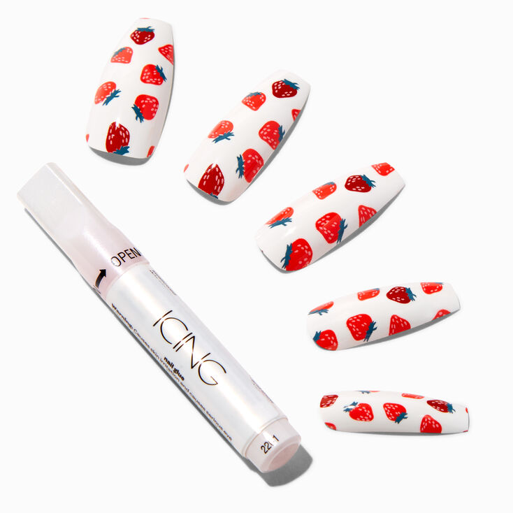 Strawberry  XL Coffin Vegan Faux Nail Set - 24 Pack,