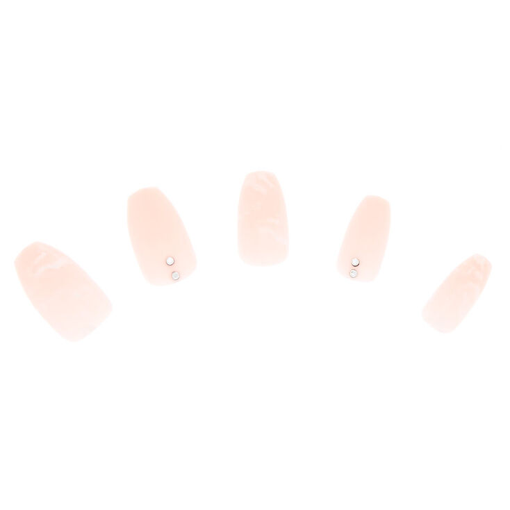 Marble Nude Bling Faux Nail Set - 24 Pack,