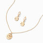 Gold Celestial Disc Pendant Necklace &amp; Huggie Hoop Earrings Set - 2 Pack,