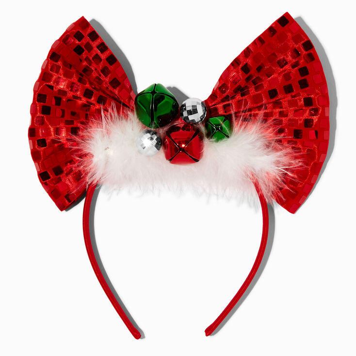 Jingle Bells Large Red Bow Headband,