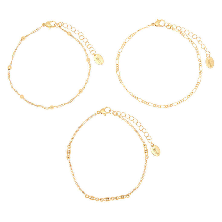 Gold Mixed Chain Anklets - 3 Pack,