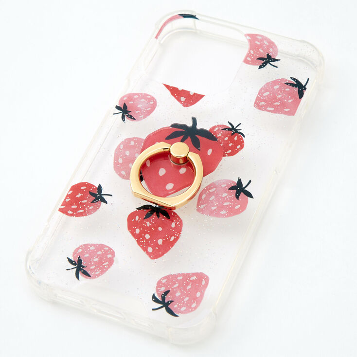 Strawberry Glitter Ring Holder Protective Phone Case - Fits iPhone&reg; 13/13 Pro,