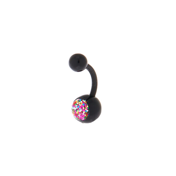 Black 14G Rainbow Glitter Belly Ring,