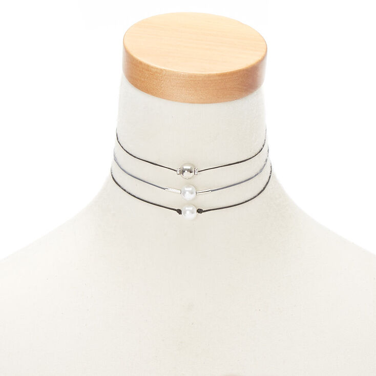 Pearl Cord Choker Necklaces - Black, 3 Pack,