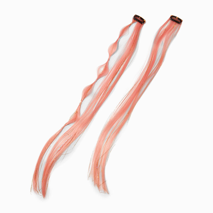 Peach Bubble Braid &amp; Straight Faux Hair Clip In Extensions - 2 Pack,