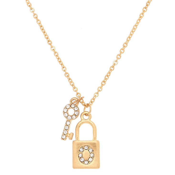 Gold Lock & Key Initial Pendant Necklace - O,