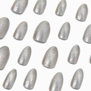 Silver Cat Eye Stiletto Vegan Faux Nail Set - 24 Pack,