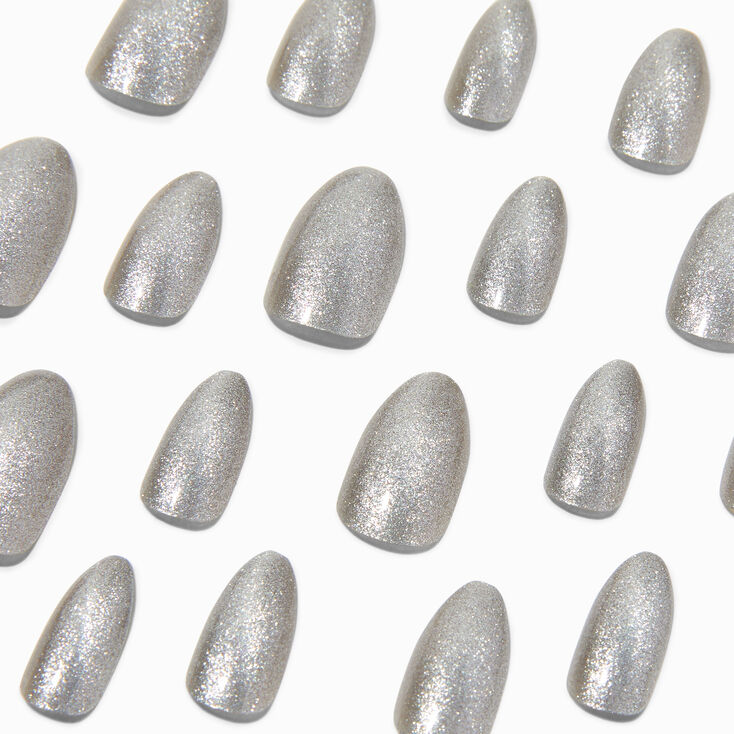Silver Cat Eye Stiletto Vegan Faux Nail Set - 24 Pack,