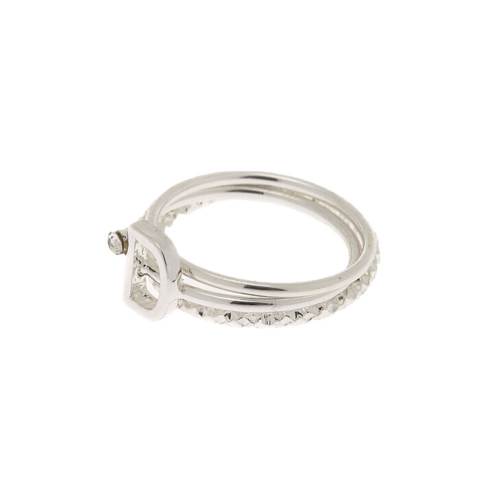 Silver Initial Midi Rings - D, 3 Pack,