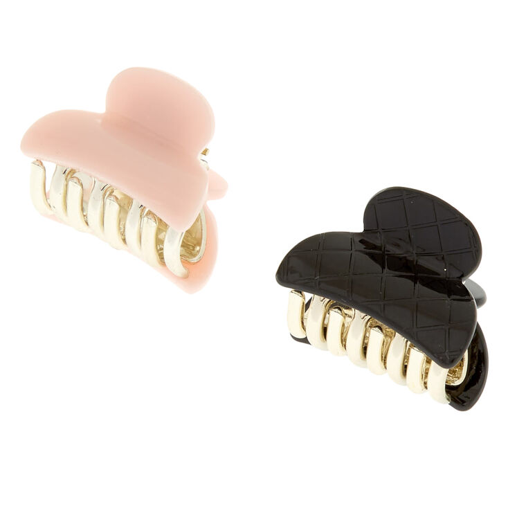 Pale Pink & Black Quilted Mini Hair Claws,