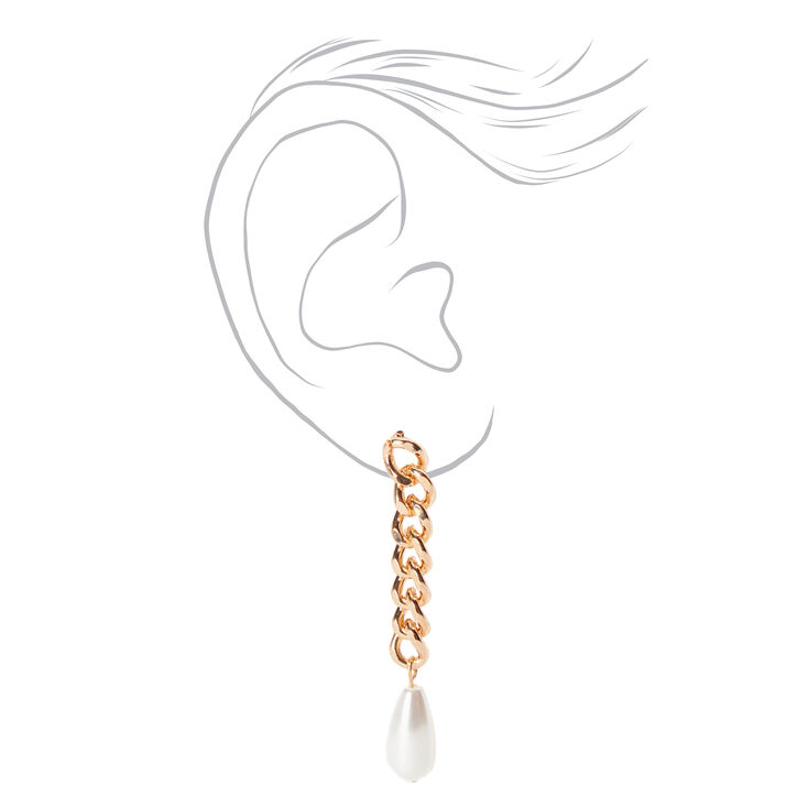 Rose Gold 2&quot; Pearl Chain Drop Earrings,