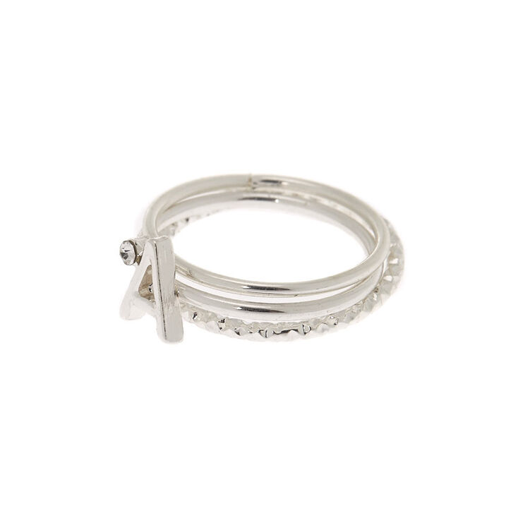 Silver Initial Midi Rings - A, 3 Pack,