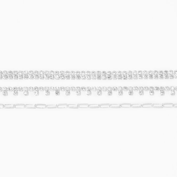 Silver Rhinestone Choker Necklaces - 3 Pack,