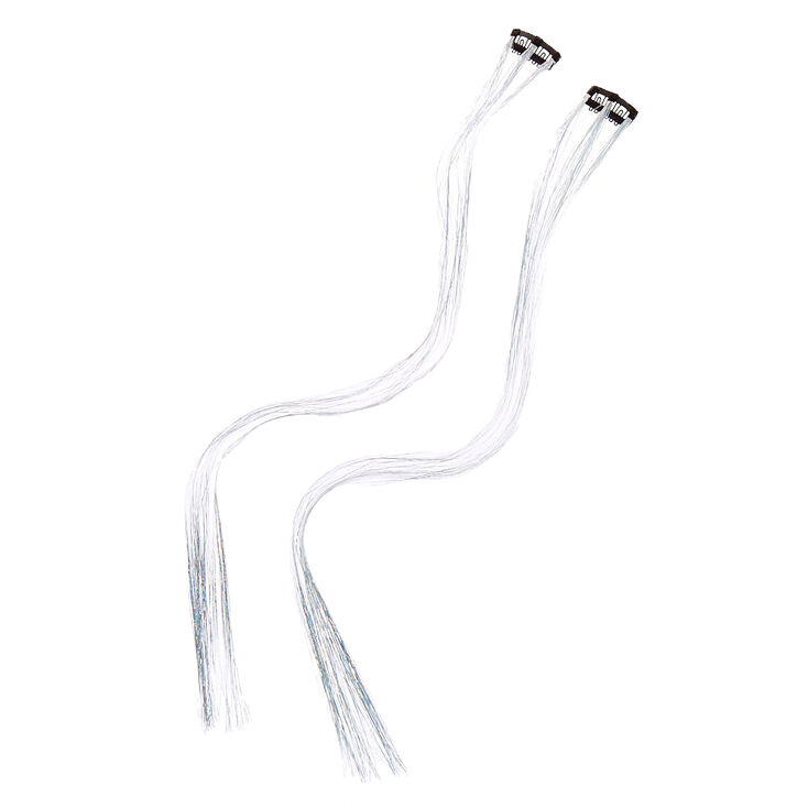 Holographic Clip In Hair Tinsel - Silver, 2 Pack,