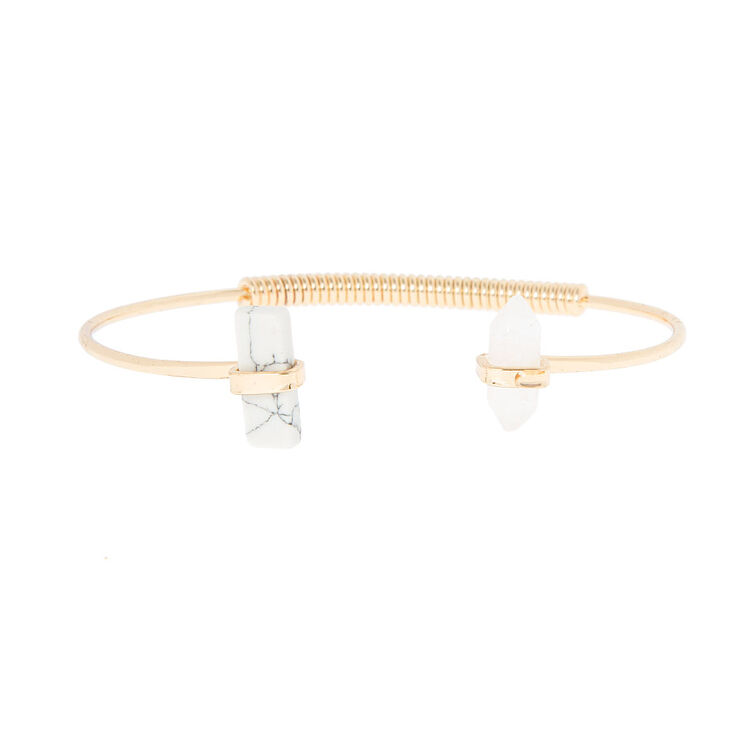 Howlite & Clear Stones Open Cuff Bracelet,