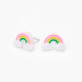 Sterling Silver Glitter Rainbow Stud Earrings,