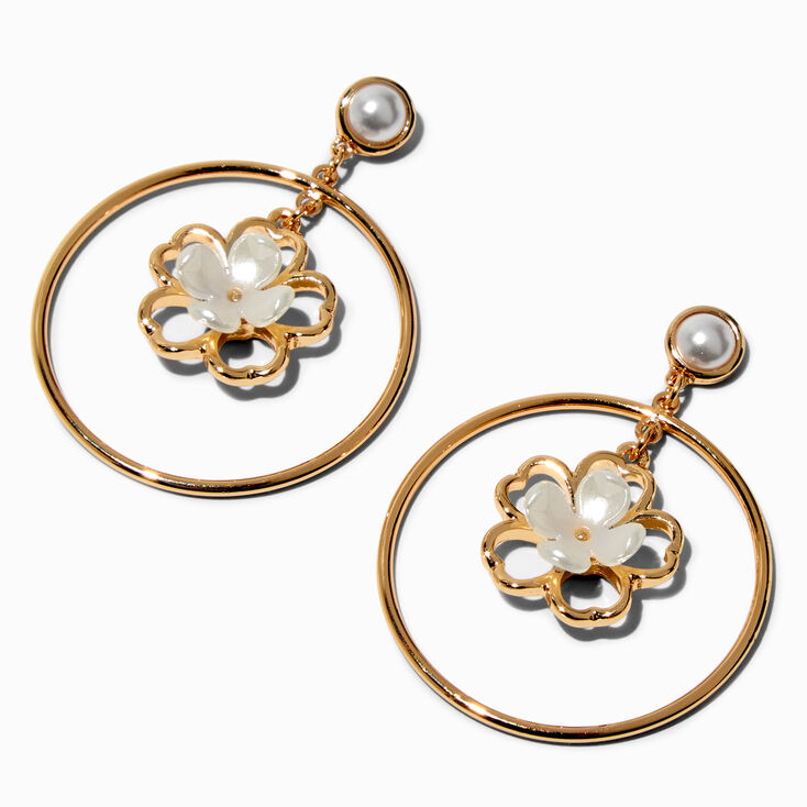 Pearl Flower Gold-tone 2&quot; Drop Earrings,