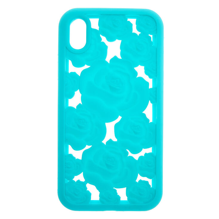 Turquoise Floral Cut Out Silicone Phone Case - Fits iPhone XR,