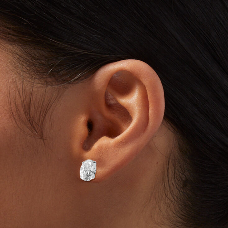B&#39;Loved by Icing Sterling Silver Cubic Zirconia 10MM Oval Stud Earrings,
