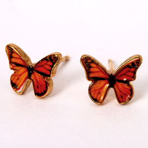 18kt Gold Plated Monarch Butterfly Stud Earrings,