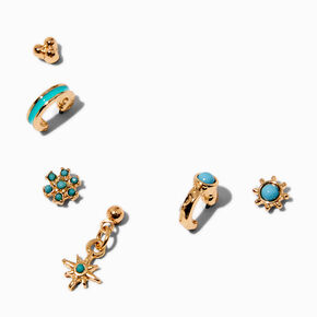 Turquoise Gold-tone Mixed Earring Stack - 3 Pack  ,