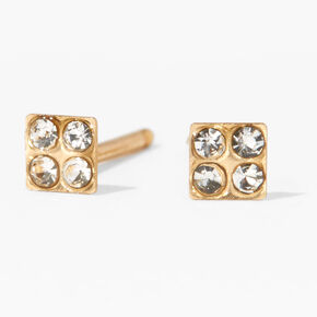 14kt Yellow Gold Crystal Square Studs Ear Piercing Kit with Ear Care Solution,